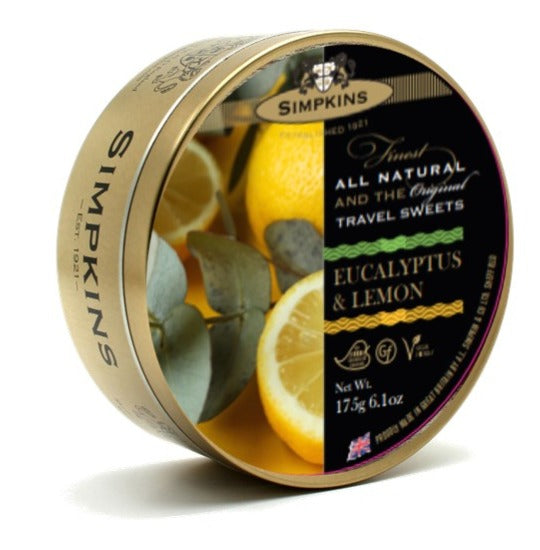 Simpkins Eucalyptus &amp;amp; Lemon Travel Sweet Tin 175g x 6 -NEW