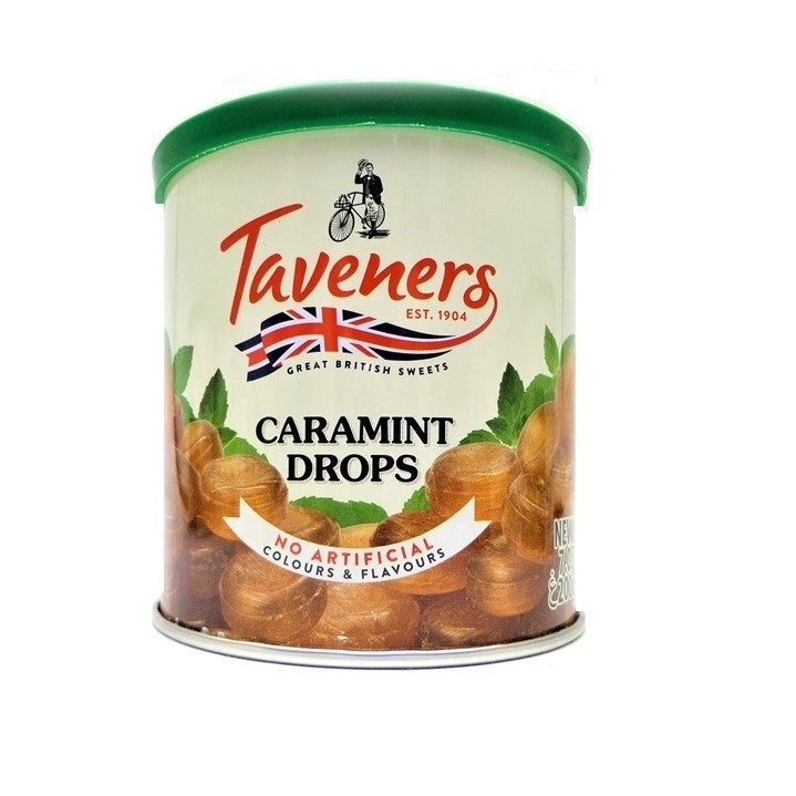 Taveners Caramint Drops Tin 12 x 200g