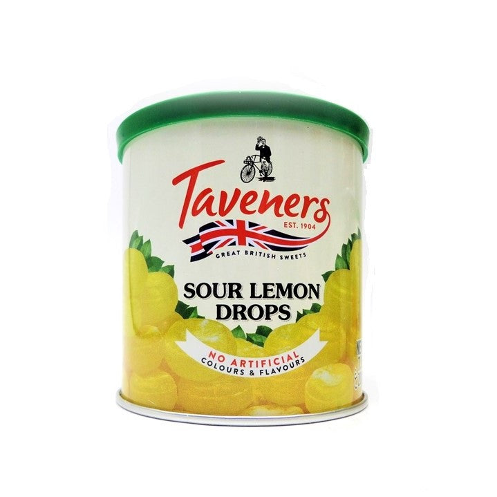 Taveners Sour Lemon Drops Tin 12 x 200g